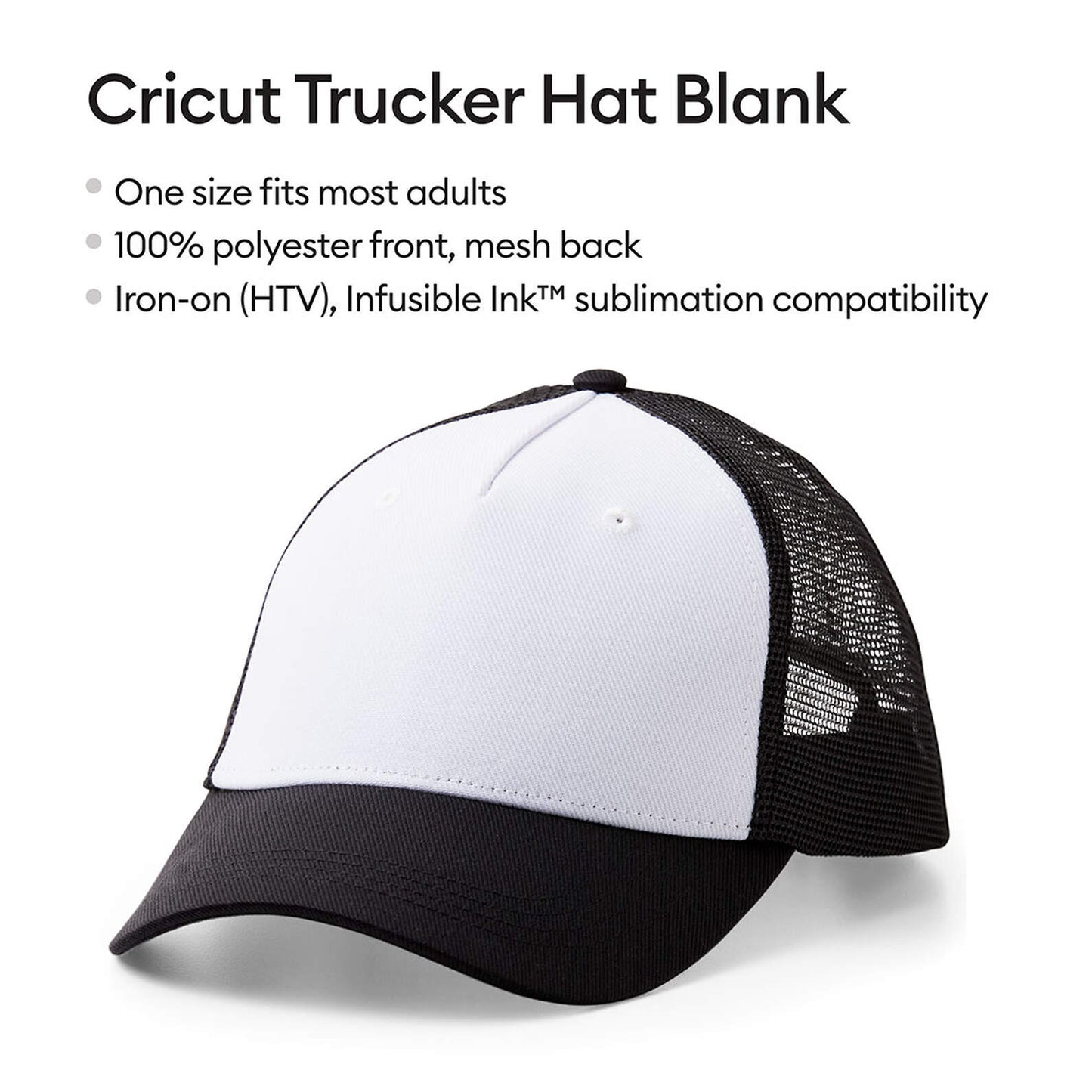 Cricut Trucker Hat, Black/White - 12ct