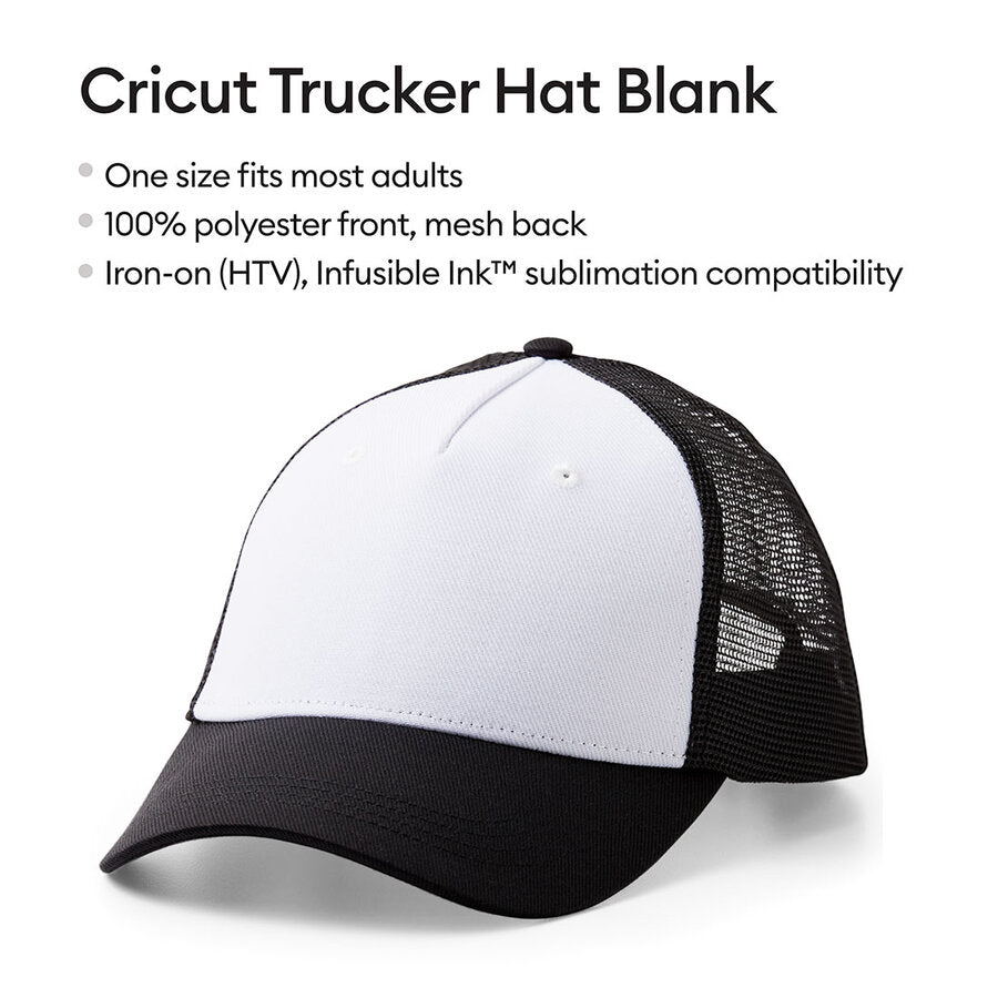 Cricut Trucker Hat, Black/White - 12ct