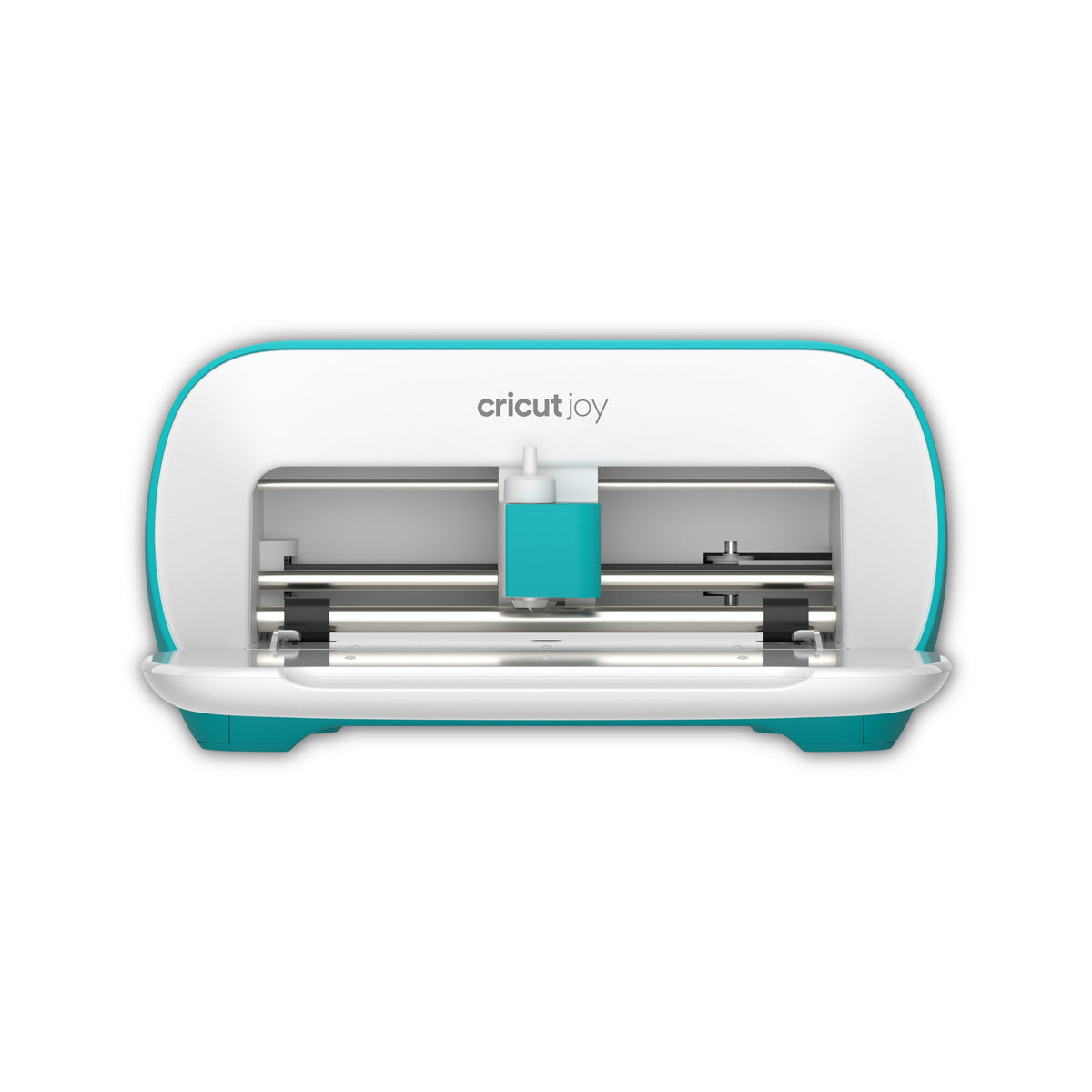 Cricut Joy desktop craft machine in white and teal, shown from the front on a clean white background.