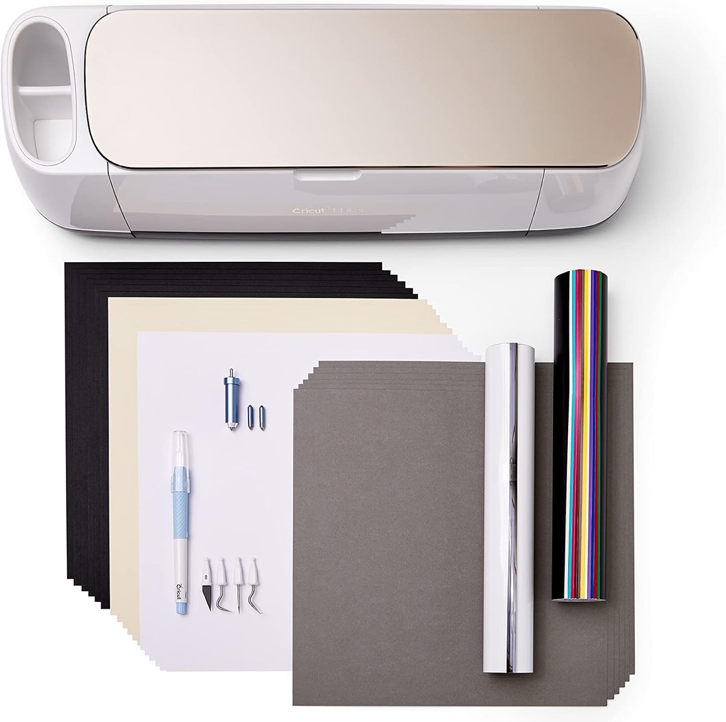 Cricut Maker Champagne Bundle with TrueControl Weeding Kit, Blue