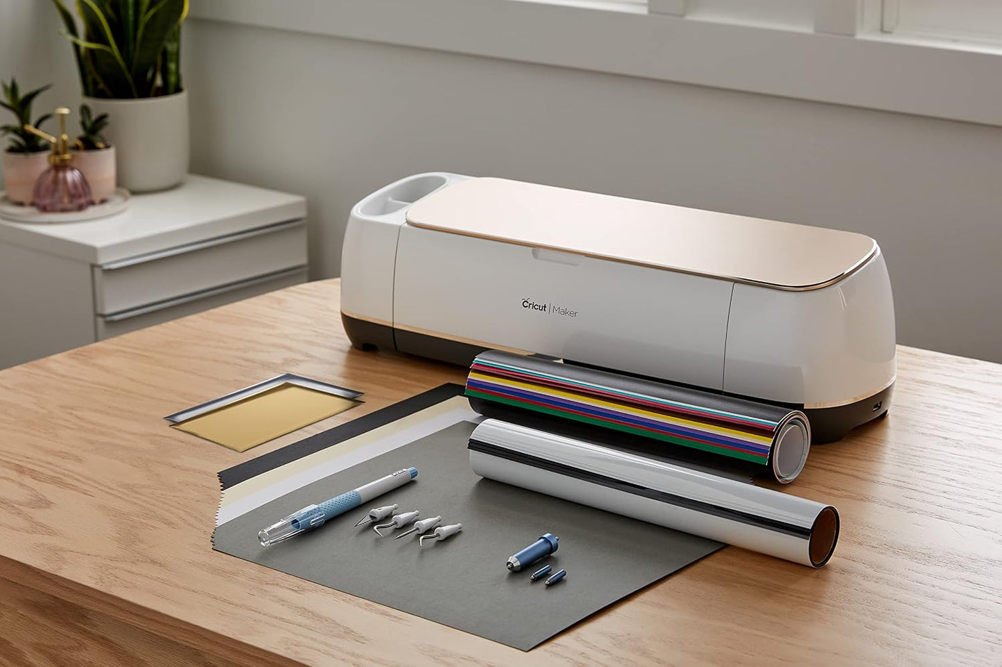 Cricut Maker Champagne Bundle with TrueControl Weeding Kit, Blue